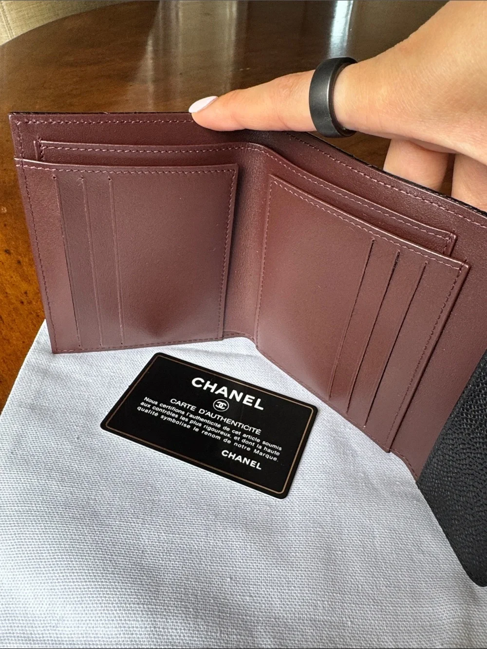 CHANEL Black Quilted Caviar Leather Wallet with Gold CC